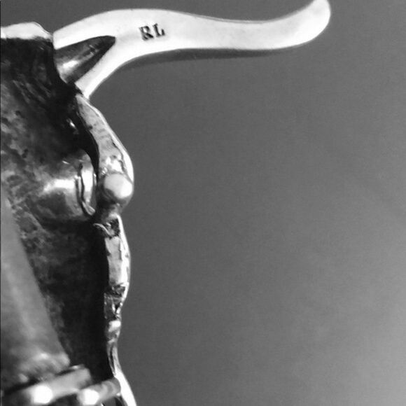 Ralph Lauren * Made in Italy Steer Head Black Distressed Calf Leather Belt - Picture 5 of 15